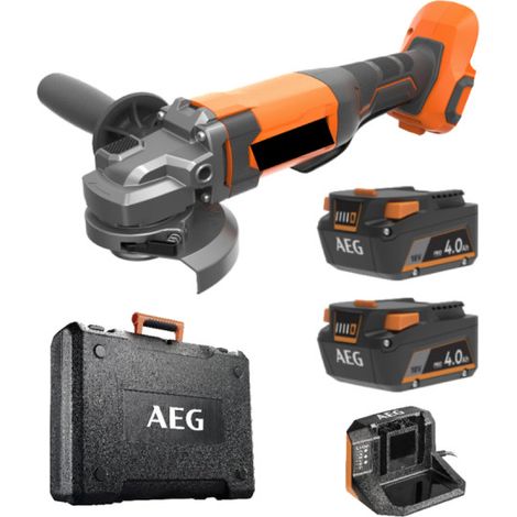 AEG – Meuleuse 18V 125 mm avec 2 batteries 4,0 Ah – Vitesse 8500 tr/min – Sécurité renforcée – Carter de protection – Chargeur inclus - BEWS18-125X2-402B