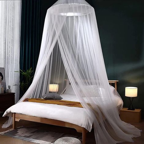 White dome-shaped bed mosquito net with hooks, made of breathable polyester, 60 x 250 x 1250 cm (1/5)