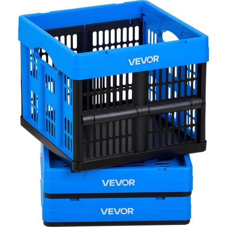 Caisse Plastique Pliable 25 L Lot de 3, Cagette Pliable avec Poignées, Charge Max. 10 kg par Caisse, Bac de Rangement Empilable pour Maison, Camping, Voiture et Courses, en PP, Bleu et Noir (1/5)