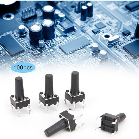 100 boutons-poussoirs tactiles instantanés, boîtier DIP compact en plastique technique, 12 V CC, 6 x 6 x 12 mm (1/5)