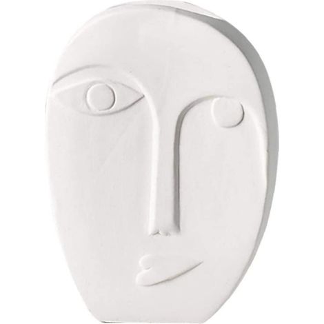 Vase/pot de fleurs en céramique blanche à motif visage humain, style nordique, pour bureau à domicile. (1/5)