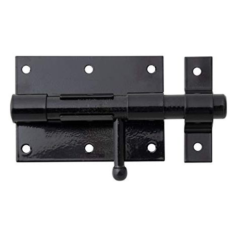 Alberts 137021 Catenaccio a cannone con maniglia tonda e guida asta fissata nera rivestita in plastica piastra 95 x 67 mm Ø chiavistello 15,5 mm lunghezza totale 135 mm (1/2)