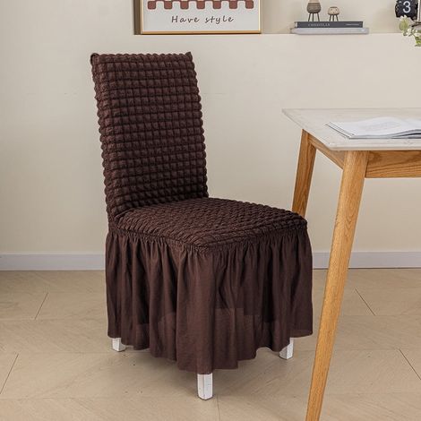 Housse De Chaise - Extensible - Avec Jupe - Lavable En Machine - Pour Salle À Manger Cuisine - Marron Foncé - 2 Pièces (1/5)