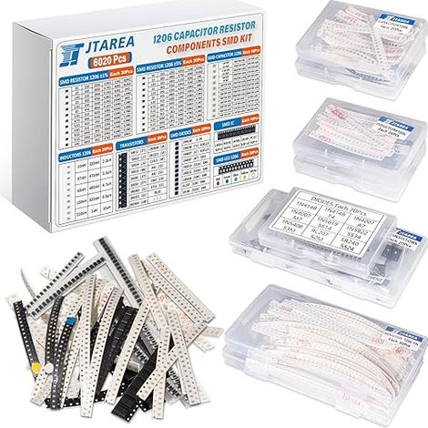 SMD Electronic Component Assortment Set Resistors Capacitor LED Diode Transistor IC Inductor DIY Electronic Components Kit (1/5)
