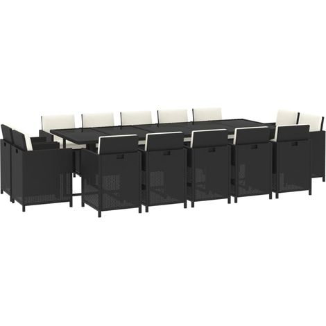 15 Piece Garden Dining Set with Cushions Poly Rattan Black vidaXL (1/2)