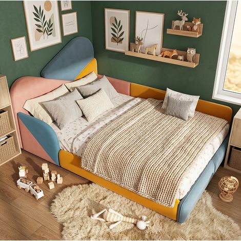 Letto per bambini imbottito 140x200 cm multicolore con protezione laterale HAVRYA (1/5)