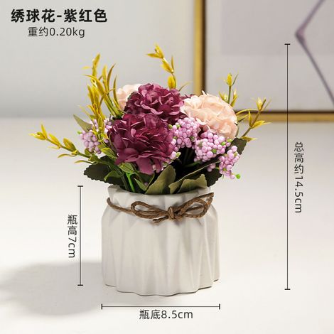 Fleur Artificielle en Pot Hydrangea avec Vase en Céramique Blanc pour Table de Salle 17.64oz/5.71in (1/4)