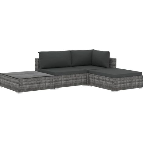 Set di mobili da giardino mobili da esterno 4 pezzi con cuscini in resina di vimini grigio 020016182
