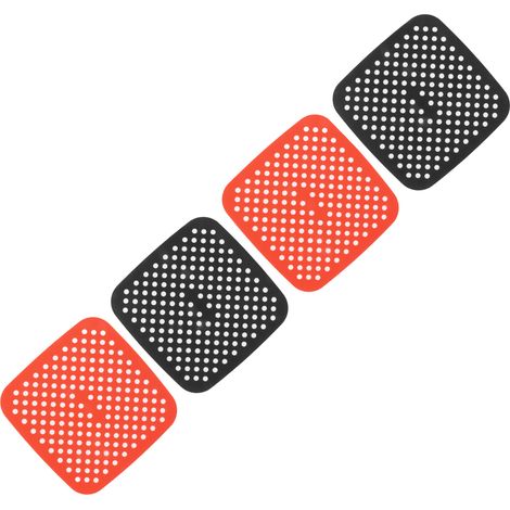 Lot de 4 Tapis de Friteuse à Air Réutilisables, Silicone Antiadhésif Compatible Four, Résistant à l'Huile et au Lave-Vaisselle, Rouge et Noir, 21 cm