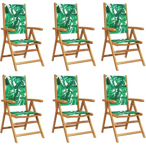 Maison Exclusive - Set di 6 sedie pieghevoli reclinabili in tessuto verde e legno massello. (1/5)