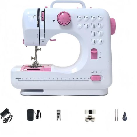 Machines à Coudre électriques, Machine à coudre automatique à usage domestique à deux fils avec 12 programmes de couture 220 V Bouton (rose) (1/5)