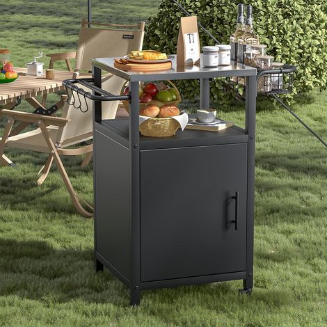 Chariot de Barbecue, Table de Barbecue, Table d'appoint avec 2 roulettes, résistant aux intempéries, Multifonction, en Acier Inoxydable, pour Barbecue et Jardin (1/5)