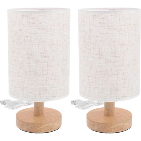Modern Solid Wood Bedside Lamp and Linen Fabric Shade, Warm Light Cosy Usb, Retro Home Decor, Set of 2 Desk Lamps For Bedroom
