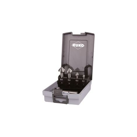 RUKO Jeu de fraises coniques et ébavureuses DIN 335 Forme C 90° HSSE-Co 5 dans un coffret en plastique - 5 pièces - 102154ERO (1/2)