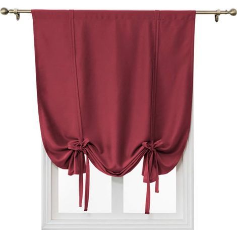 Rideaux de fenêtre à nouer, 1 panneau de poche à tringle, couleur unie, rideaux courts pour intérieur, maison, balcon, chambre à coucher, salon, cuisine (rouge, 60 x 120 cm) (1/5)