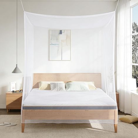 Mosquitera para cama de 200x200x220 cm, mosquitera para cama doble, blanca (1/5)