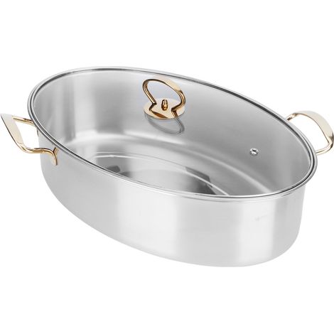 Großer, ovaler 304-Edelstahl-Topf mit großem Fassungsvermögen zum Kochen von Fisch, Set mit Untersetzer, Küchenutensil (1/5)