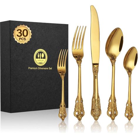 Besteck Set 30 Gold Edelstahl 30 Stück Goldene Kronen Besteck 30 Stück (1/5)