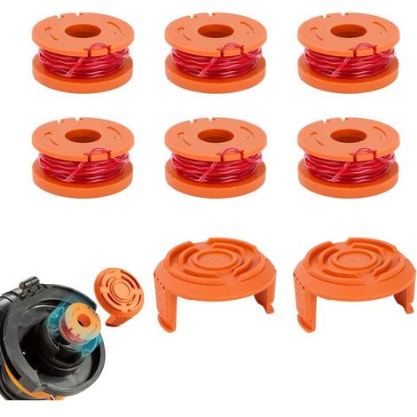 Lot de 6 fils de débroussailleuse WA0004.1 pour tous les coupe-bordures WORX 20 V (6 x 3 m de long, diamètre du fil 1,65 mm) + 2 capuchons (1/5)