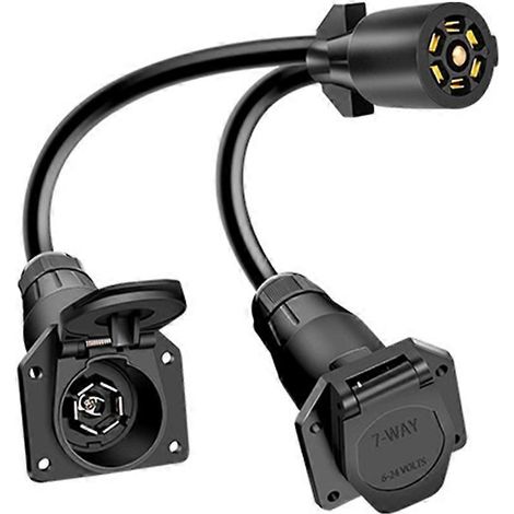 Câble répartiteur robuste 1 vers 2 prises américaines 7 broches pour remorque, connecteur femelle vers double mâle à lames, pour camion et camping-car. (1/5)