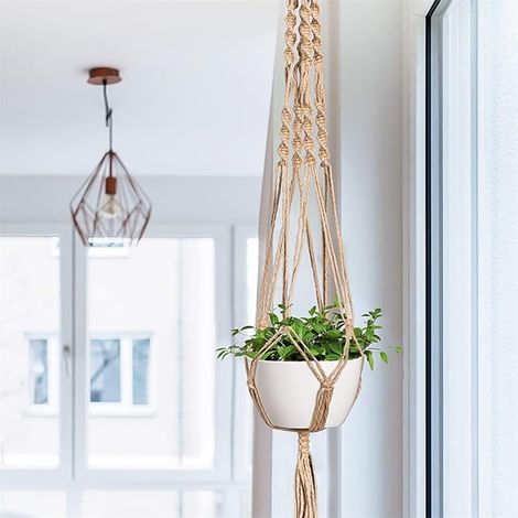 Macramé Pot Suspendu, Porte Pot de Fleurs Macramé Suspension Plante Macramé avec Frange pour Décoration Jardin Style Bohême 2 Pièces