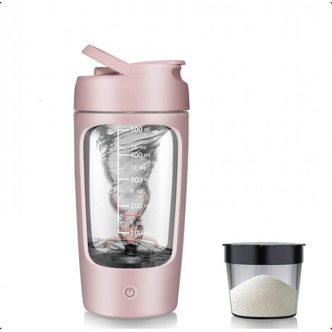 650ml Shaker électrique    Rechargeable USB C Bouteille de protéine sans BPA, faible volume sonore   Rose
