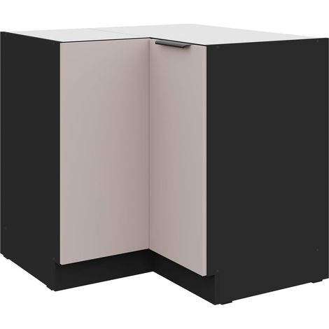 Küchen Eckunterschrank 90x90 cm Küche ARONA Kaschmir beige matt + Schwarz matt Küchenzeile Küchenblock Einbauküche (1/5)