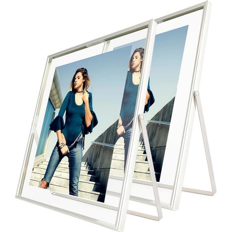 Cadres photo flottants argentés (20 x 25 cm), lot de 2, pour photos de format 18 x 23 cm, 15 x 20 cm et 13 x 18 cm, pour étagère de bureau. (SKU produit : 98290384 SKU Offre : mwj25.10.27-17) (1/5)