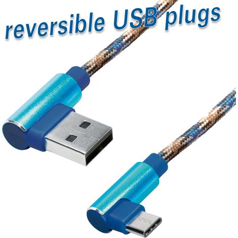 Cavo di ricarica e sincronizzazione cable usb spina angolare di tipo a a usb spina angolare di tipo c, 
lunghezza: 1,0 m, intrecciato in nylon, altamente flessibile, blu (1/4)