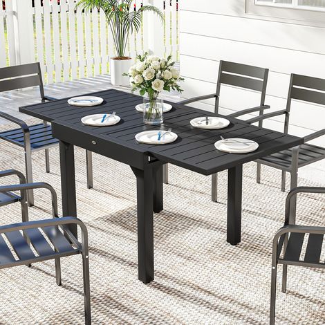 Ausziehbarer Gartentisch 80/160 cm für 4-6 Personen, rechteckig, schwarz