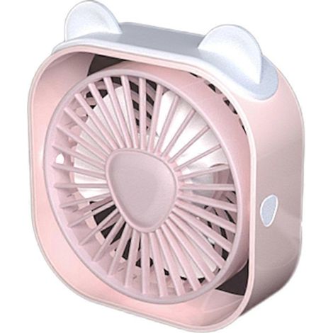 Ventilateur de bureau USB, mini ventilateur de bureau, 3 vitesses de rotation, ventilation puissante, motif oreilles d'ours, rose (1/4)