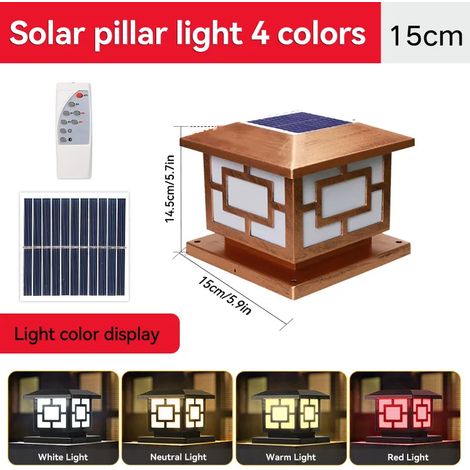 (4 couleurs changeantes - Type D15CM) Colonne lumineuse solaire LED d'extérieur avec minuterie et fonction mémoire, compatible avec les jardins et terrasses. (1/5)