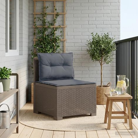 Canapé de Jardin 1 Place Fauteuil d'Extérieur Aspect Rotin PP avec Coussins Gris Clair - PANGIVO (1/5)