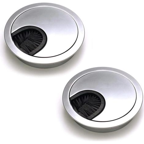 Lot de 2 passe-câbles encastrés ronds, en acier brossé, pour bureau de 60 mm de diamètre. (1/5)