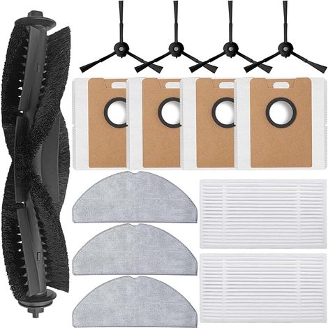 Pièce de Rechange pour Robot Aspirateur pour Tapo RV30 Max Plus/RV30 Max/RV20 Max Plus/RV20 Max Aspirateur, 1 Brosse Principale, 2 Filtres HEPA, 3 Lingettes, 4 Brosses Latérales, 4 Sacs à Poussière (1/5)