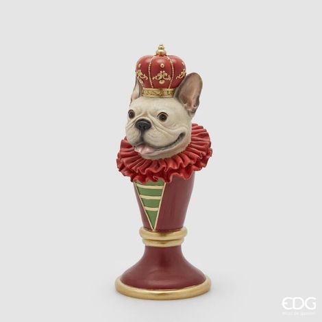 EDG Enzo De Gasperi Decoro Bulldog Natalizio H 36 Cm D 14,5 Cm Bianco Rosso