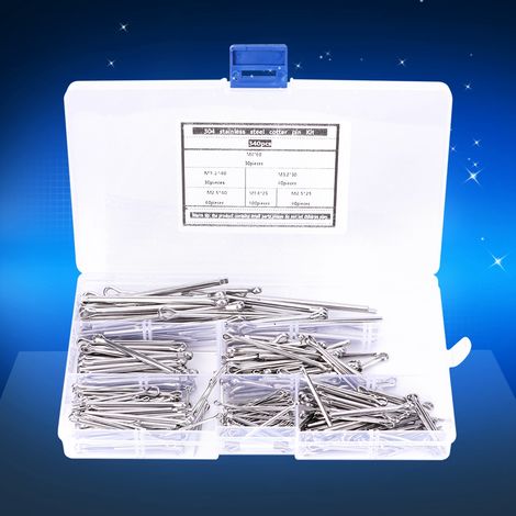 Assortiment de 340 goupilles fendues en acier inoxydable 304, fournitures industrielles de fixation (1/5)