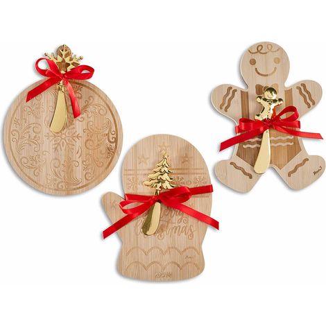 Set regalo tagliere di Natale / set aperitivo in legno a forma di pallina, set da 3 pezzi, Guanto: cm 15 x 20 H