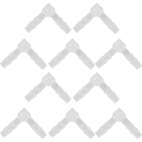 Lot de 10 coudes à 90° pour tuyau d'arrosage, raccords cannelés en plastique, adaptateurs à embouts cannelés égaux en forme de L pour aquarium, 4 mm