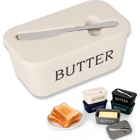 Beurrier Crème,Boîte à Beurre Plastique avec Couvercle,Couteau Intégré,Lave-Vaisselle,Frigo,Rangement Cuisine Petit Déjeuner Table Buffet Table Cuisine Maison Jardin Fête Réception Pique Nique