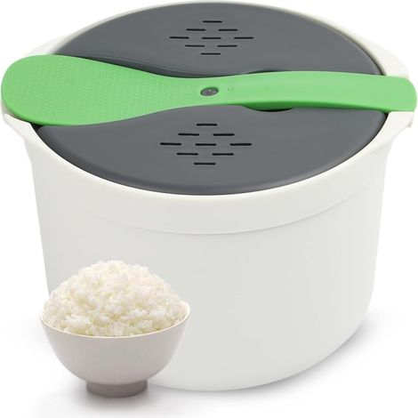 Cuiseur A Vapeur Micro-Ondes - 2 L - Pour Riz Nouilles Cereales - Etanche - Avec Cuillere Couvercle Passoire - Vert (1/5)