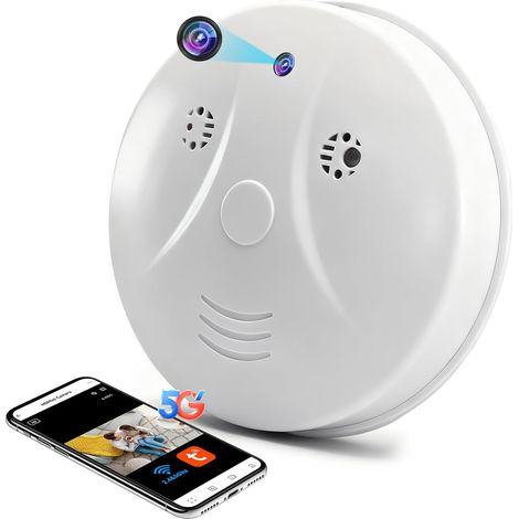 Caméra Cachée Wi-FI 2,4 et 5 GHz, Caméra Cachée dans Détecteur de Fumée, Mini Camera Cachée WiFi HD 1080P avec Vision Nocturne et Détection de Mouvement (1/5)