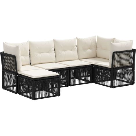 Gartensofa-set 6 pcs Schwarz Poly-Rattan vidaXL