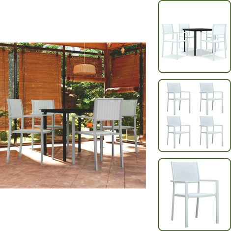 The Living Store Ensemble à manger de jardin 5 pcs Blanc - Table de jardin (1/5)