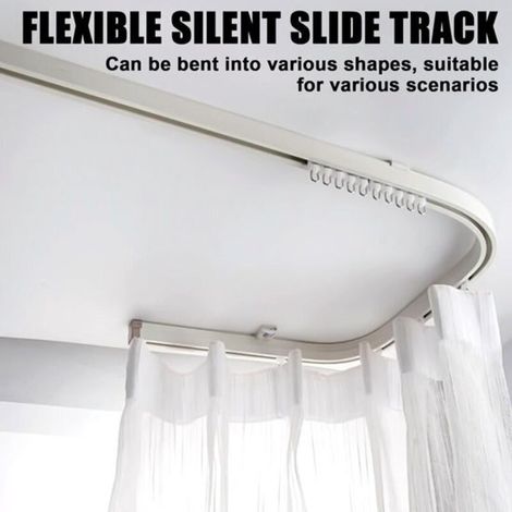 Tringle à rideaux, tringle à rideaux de plafond flexible de 5 mètres, tringle à rideaux incurvée avec roulettes silencieuses pour rideaux, séparateur de pièce, camping-car, rideau de douche, système d