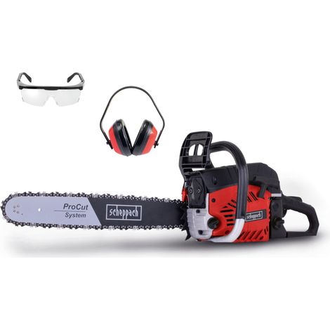 Scheppach Tronçonneuse thermique CSP530S - 2,7 CV - 2000 W - Tronçonneuse à essence - Longueur de guide 51cm - avec protection auditive, lunettes de protection
