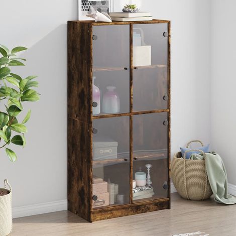 Aparador alto con puertas madera roble ahumado 68x37x142 cm (1/5)