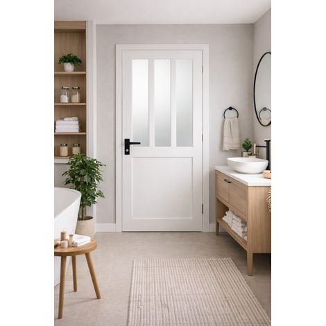 Blocco porta officina BIANCO in vetro smerigliato H204 x L83 Dimensioni tavolo a spinta sinistra + maniglia