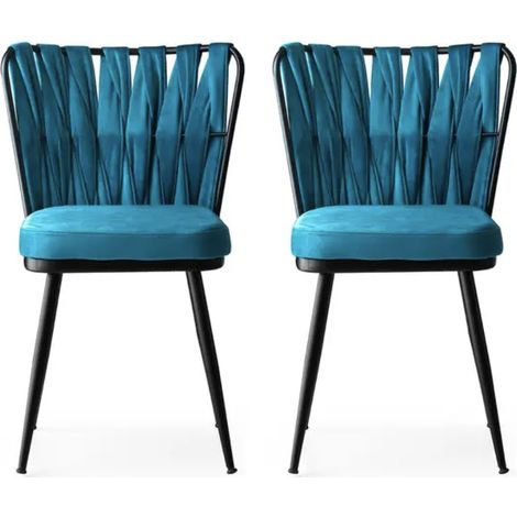 Chaise design velours bleu turquoise et pieds doré Ribaldi - Lot de 2 (1/5)