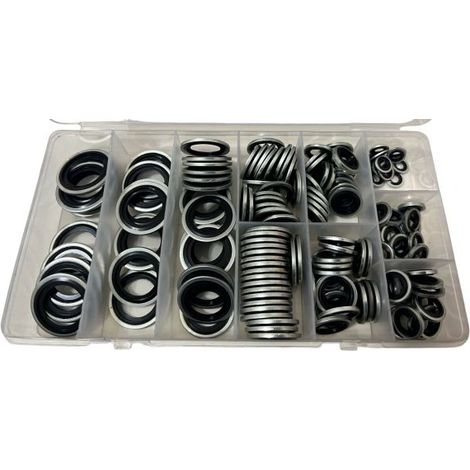 kit 165 RONDELLE GUARNIZIONI METALLO GOMMATO PER TAPPO OLIO MOTORE 10 MISURE